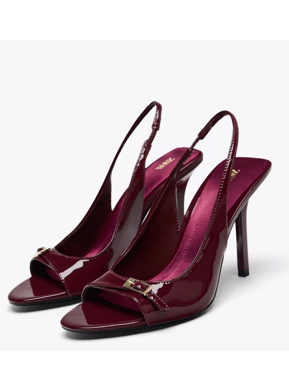 Zara Patent Slingback Peep-Toe Heels in Burgundy size 38